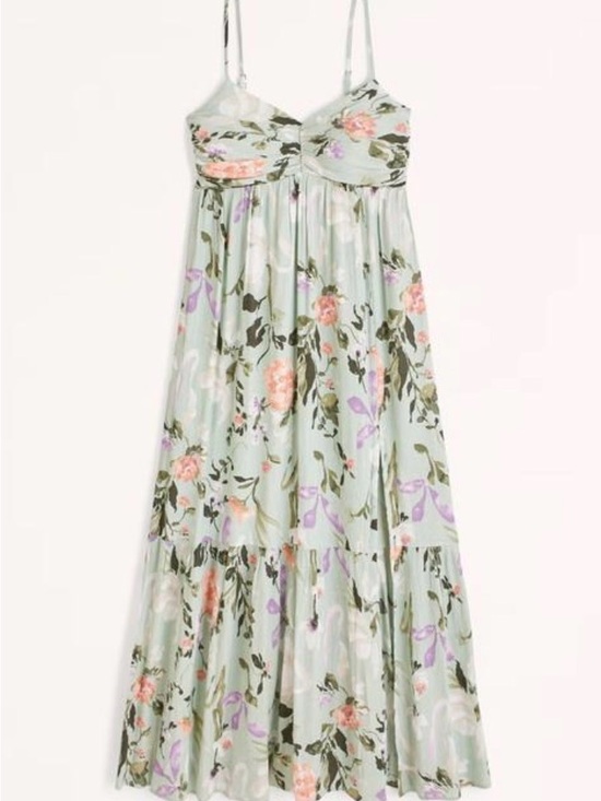 Abercrombie & Fitch Dresses & Skirts - Abercrombie & Fitch Ruched Crinkle Maxi Dress Sage Green Floral Print Size Small